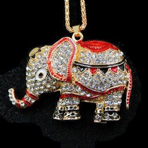 Red Enamel & Clear Rhinestone Elephant Pendant NWT
